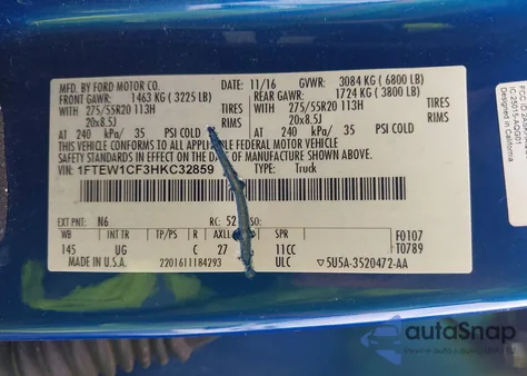 2017 Ford F-150 Xlt z USA, uszkodzony, nr VIN 1FTEW1CF3HKC32859